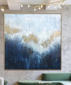 Original Blue Painting Gold Leaf Oil Artwork Acrylic Painting Extremely Unique Painting Contemporary Painting Abstract Wall Painting | GOLD SHINING