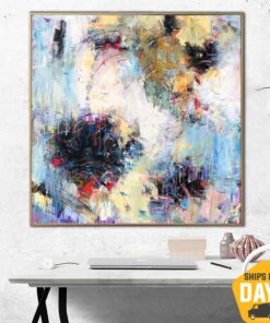 Original Blue Paintings On Canvas Modern Colorful Expressionism Art Textured White Color Painting Hand Painted Room Decor | ABSTRACT UNIVERSE 50"x50"