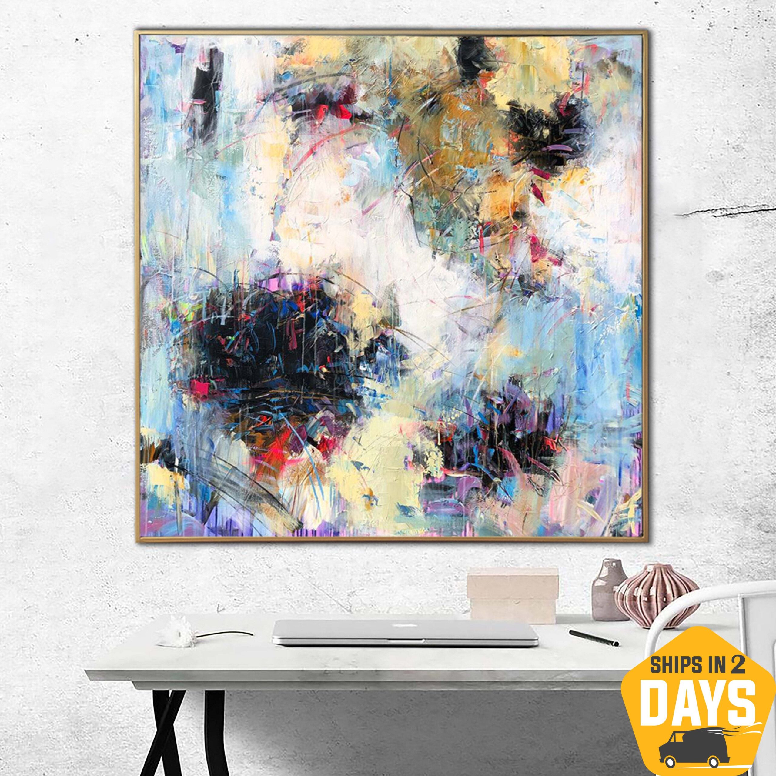 Buy Original Blue Paintings On Canvas Modern Colorful Expressionism Art Textured White Color Painting Hand Painted Room Decor | ABSTRACT UNIVERSE 50"x50" online shopping cheap