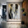 Buy Original Blurry Painting On Canvas Gold Leaf Artwork Gray Painting Creative Texture Art for Living Room Decor | BLURRY FLOW online shopping cheap
