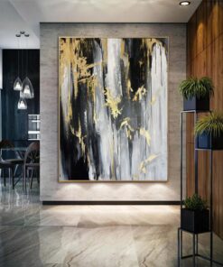 Original Blurry Painting On Canvas Gold Leaf Artwork Gray Painting Creative Texture Art for Living Room Decor | BLURRY FLOW