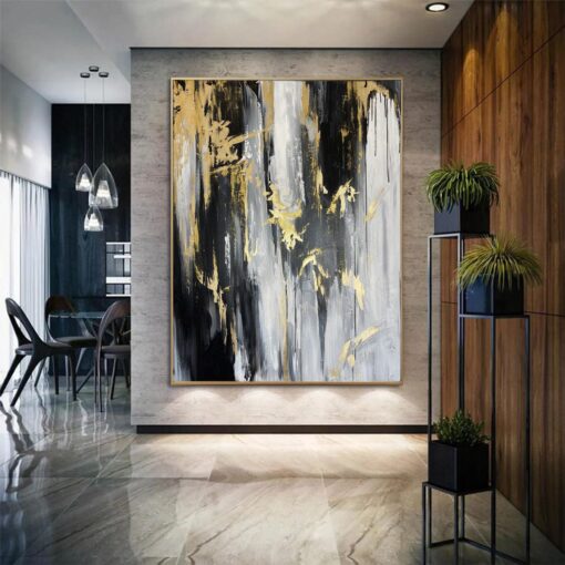 Buy Original Blurry Painting On Canvas Gold Leaf Artwork Gray Painting Creative Texture Art for Living Room Decor | BLURRY FLOW online shopping cheap