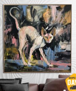 Original Cat Painting Canvas Vivid Artwork Sphynx Cat Wall Art Pet Painting Canvas Abstract Sphynx Cat Fine Art Contemporary Art | SPHYNX CAT 46"x46"