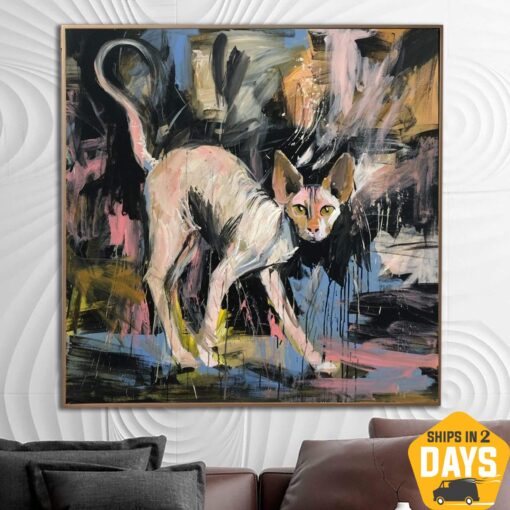 Buy Original Cat Painting Canvas Vivid Artwork Sphynx Cat Wall Art Pet Painting Canvas Abstract Sphynx Cat Fine Art Contemporary Art | SPHYNX CAT 46"x46" online shopping cheap