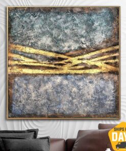 Original Colorful Abstract Paintings On Canvas Gold Leaf Wall Art Blue Painting Hand Painted Artwork Luxury Painting for Hotel Decor | RAYS 46"x46"