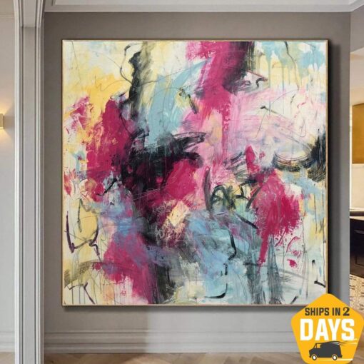 Buy Original Colorful Abstract Paintings On Canvas Pink Art Modern Wall Art Oil Painting Unique Abstract Fine Art | PINK FIRE 46"x46" online shopping cheap