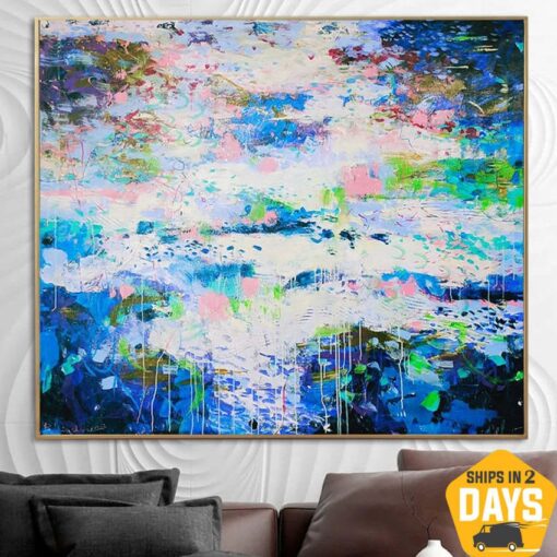 Buy Original Colorful Blue Paintings On Canvas Modern Oil Painting Expressionism Art Textured Handmade Painting | FROZEN LAKE 47.2"x55.1" online shopping cheap