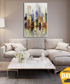 Original Colorful City Modern Oil Painting Abstract Urban Light Creative Wall Art for Office Decor | CITY LIGHT 36"x24"