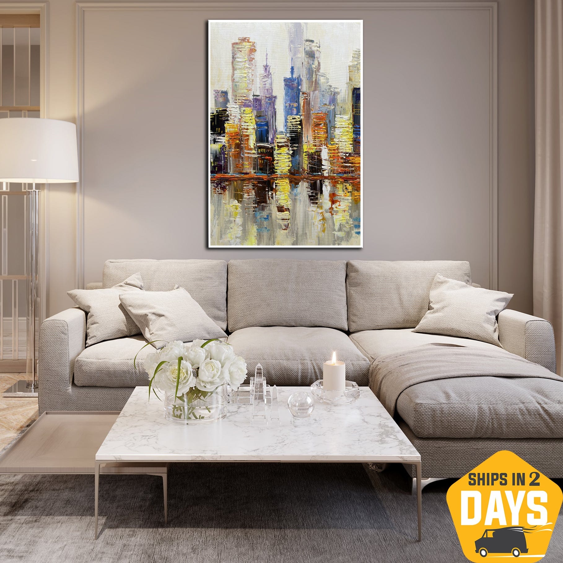 Buy Original Colorful City Modern Oil Painting Abstract Urban Light Creative Wall Art for Office Decor | CITY LIGHT 36"x24" online shopping cheap