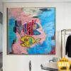 Buy Original Colorful Fine Art Fish Paintings On Canvas Piranhas Canvas Art Modern Paintings Acrylic Wall Office Decor | FUNNY PIRANHAS 46.06"x46.06" online shopping cheap