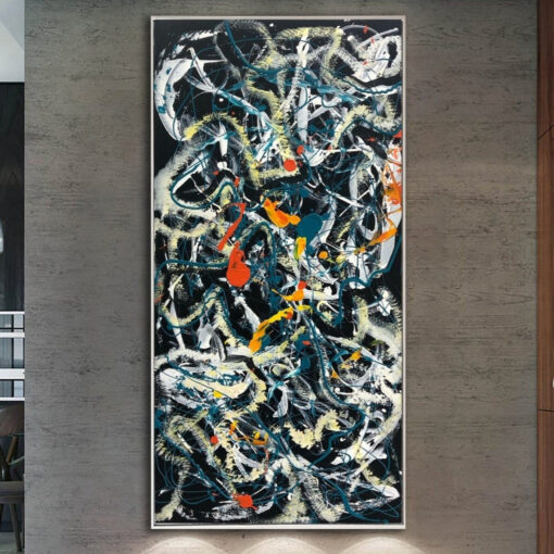 Buy Original Colorful Painting Canvas Black Wall Art Jackson Pollock Style Painting Commission Art Heavy Textured Artwork Contemporary Art | WIRING WIND online shopping cheap