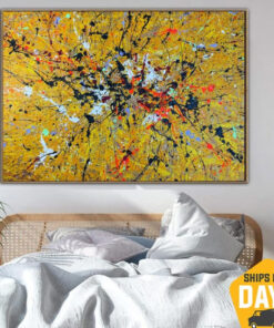 Original Colorful Paintings On Canvas Abstract Yellow Wall Art Textured Artwork for Living Room Decor | YELLOW SPLASH 39.4"x54"