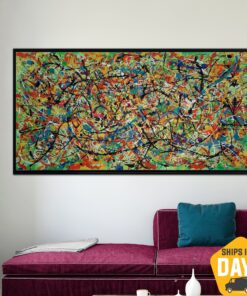 Original Colorful Paintings On Canvas Jackson Pollock Wall Art Abstract Artwork for Home Decor | CITY MADNESS 23"x46"