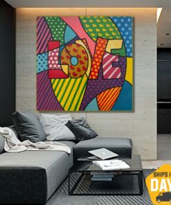 Original Colorful Romantic Acrylic Painting Abstract Love Letters Modern Artwork for Bedroom | BRIGHT LOVE 26"x26"