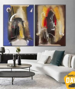 Original Colorful Set Of 2 Oil Painting Blue and Orange Abstract Artwork for Home Decor | NIGHT AND DAY 2P 39.4"x59"