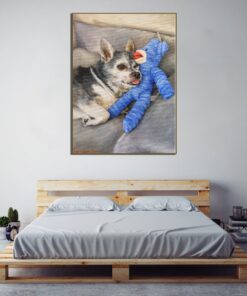 Original Dog and Toy Portrait from Photo Animal Colorful Pet Wall Art Decor for Bedroom | PAINTING FROM PHOTO #67