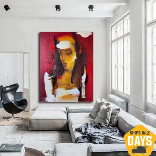 Buy Original Female Portrait Paintings On Canvas Ancient Greek Mythology Modern Woman Artwork for Office | MOIRA LACHESIS 31.4"x23.6" online shopping cheap