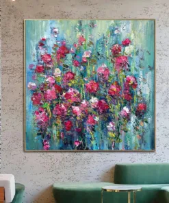 Original Floral Painting on Canvas Red Flowers Paintings On Canvas Love Wall Art Oversized Thick Colorful Oil Hand Art | FLORISTIC