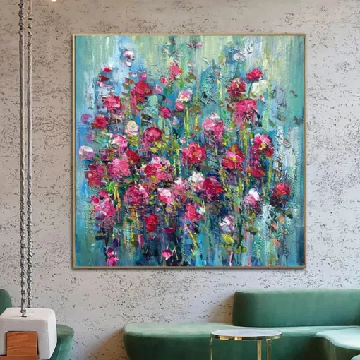 Buy Original Floral Painting on Canvas Red Flowers Paintings On Canvas Love Wall Art Oversized Thick Colorful Oil Hand Art | FLORISTIC online shopping cheap