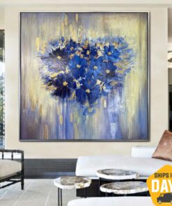 Original Flower Bouquet Oil Paintings Romantic Colorful Heart Abstract Wall Art Decor for Home | FLOWER HEART 40"x40"