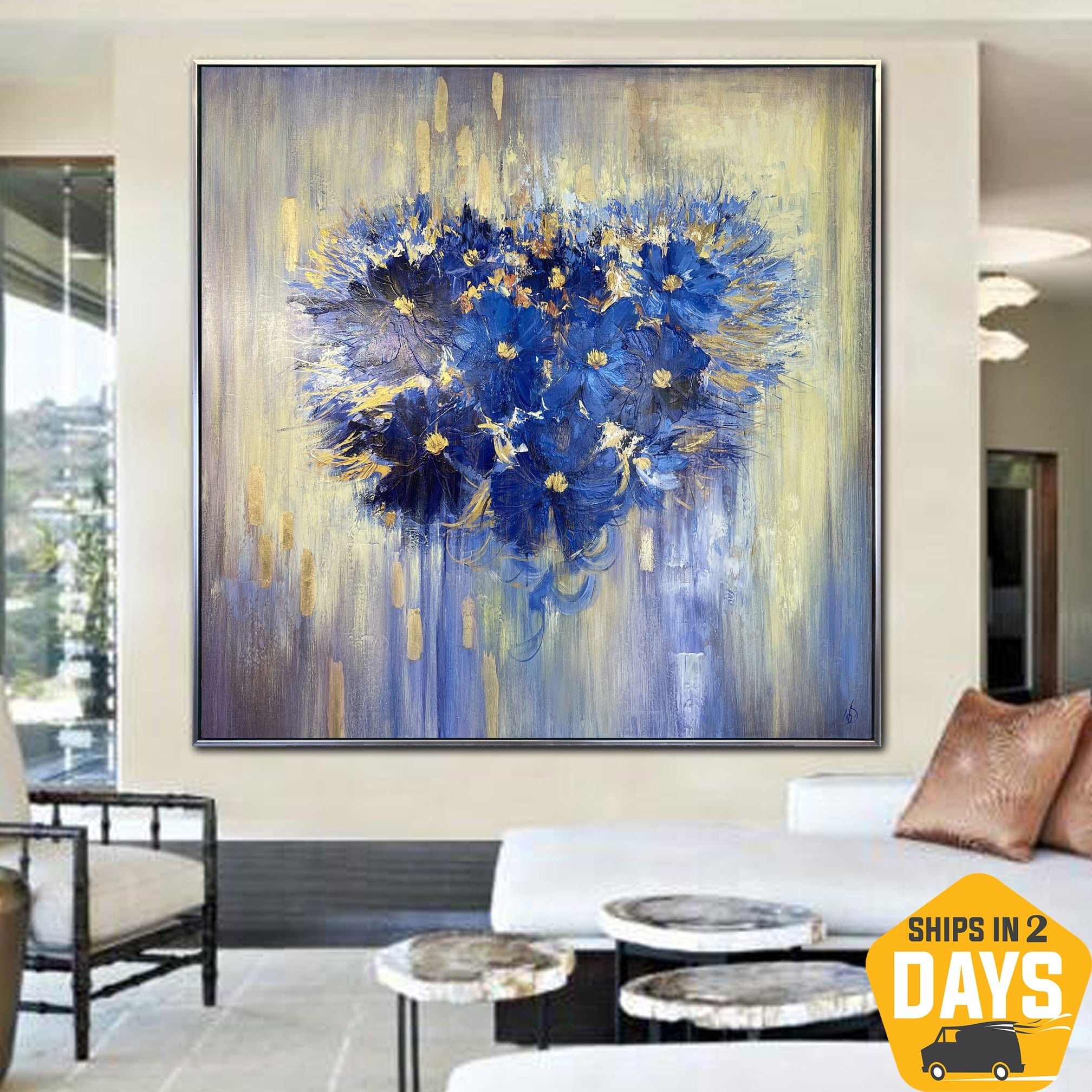 Buy Original Flower Bouquet Oil Paintings Romantic Colorful Heart Abstract Wall Art Decor for Home | FLOWER HEART 40"x40" online shopping cheap