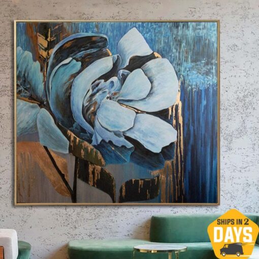 Buy Original Flowers Wall Art Abstract Nature Artwork Original Textured Paintings On Canvas Handmade Art Flowers Room Decor | BLUE ROSE 39.76"x44.09" online shopping cheap