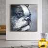 Buy Original French Bulldog Artwork Creative Animal Painting On Canvas Abstract Dog Monochrome Oil Painting for Home Decor | BULLDOG BENNY 32"x32" online shopping cheap