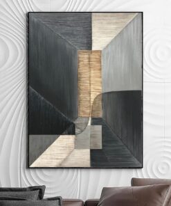 Original Geometric Art Paintings On Canvas In Black, Gray And Beige Colors Abstract Shapes Art Modern Hotel Wall Decor | GEOMETRIC MYSTERY