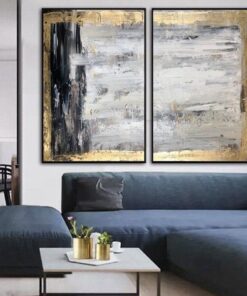 Original Gold Leaf Painting Large Set Of 2 Artwork Black And White Wall Art | ANCIENT CLARITY
