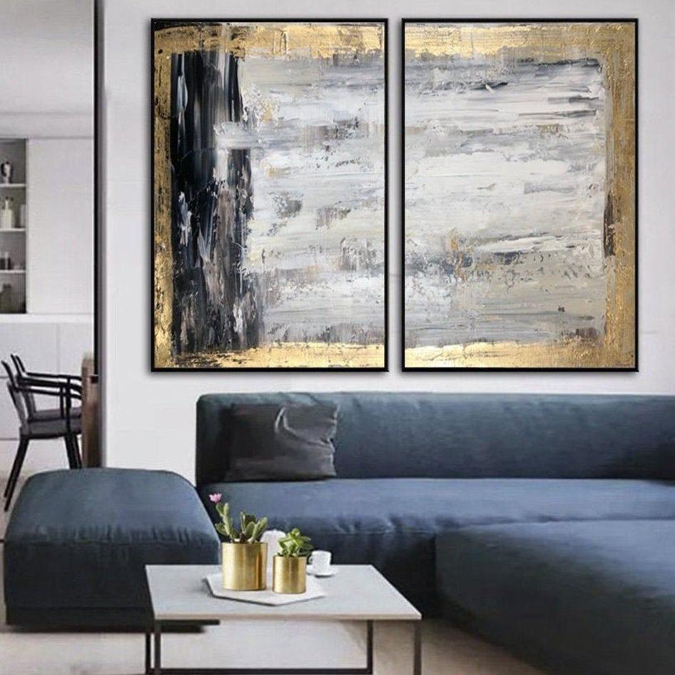 Buy Original Gold Leaf Painting Large Set Of 2 Artwork Black And White Wall Art | ANCIENT CLARITY online shopping cheap