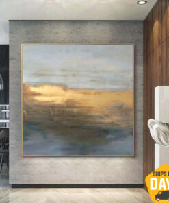 Original Gold Painting Large Abstract Blue Oil Painting Gold Leaf Painting Modern Painting Wall Painting Living Room | OCEAN AND SUNSET 32"x32"