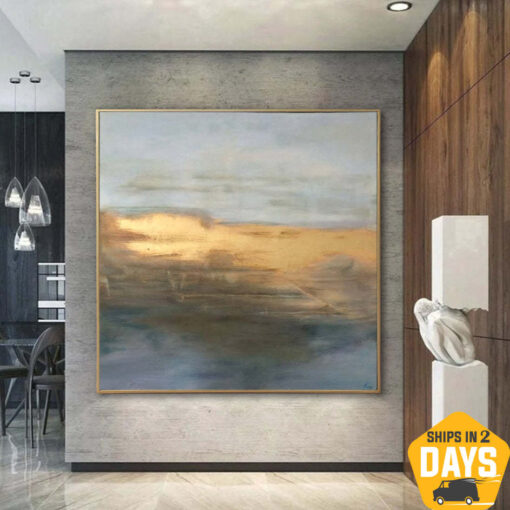 Buy Original Gold Painting Large Abstract Blue Oil Painting Gold Leaf Painting Modern Painting Wall Painting Living Room | OCEAN AND SUNSET 32"x32" online shopping cheap