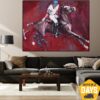 Buy Original Horse Polo Oil Painting Horseback Riding Artwork Red Wall Art for Living Room | POLO PLAYER 35.5"x47.2" online shopping cheap