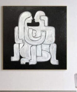 Original Modern Square Two People Paintings Abstract Black And White Art | LOVERS