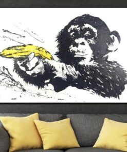 Original Monkey With Banana Gun Painting Funny Abstract Oil Painting Monkey With Banana Gun Paintings On Canvas | GIVE UP