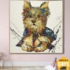 Buy Original Oil Abstract Silky Terrier Painting Fine Art Yorkshire Terrier Dog Colorful Modern Wall Art Frame Painting | CUTIE 24"x24" online shopping cheap
