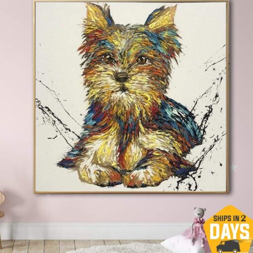 Buy Original Oil Abstract Silky Terrier Painting Fine Art Yorkshire Terrier Dog Colorful Modern Wall Art Frame Painting | CUTIE 24"x24" online shopping cheap