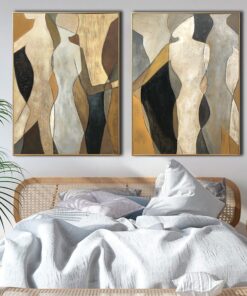 Original Oil Painting Canvas Figurative Wall Art Abstract Shapes Painting Gold Leaf Artwork Diptych Painting Human Silhouettes Art | SOUL REFLECTION