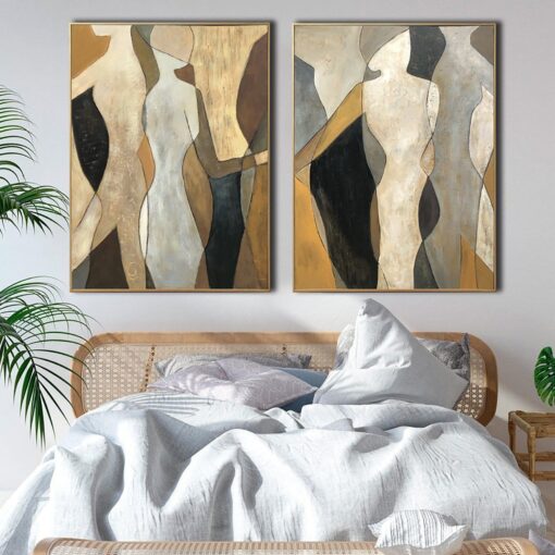 Buy Original Oil Painting Canvas Figurative Wall Art Abstract Shapes Painting Gold Leaf Artwork Diptych Painting Human Silhouettes Art | SOUL REFLECTION online shopping cheap