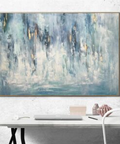 Original Oversize Light Blue Painting Abstract Canvas White Painting Living Room Wall Art Modern Large Wall Art Frame Painting Office Decor | LEISURELY AWAKENING