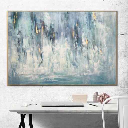 Buy Original Oversize Light Blue Painting Abstract Canvas White Painting Living Room Wall Art Modern Large Wall Art Frame Painting Office Decor | LEISURELY AWAKENING online shopping cheap