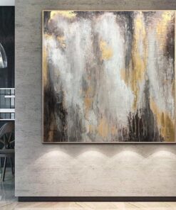 Original Oversize Painting Gray Wall Art Gold Leaf Painting Abstract Wall Painting | GOLDEN GLITTER
