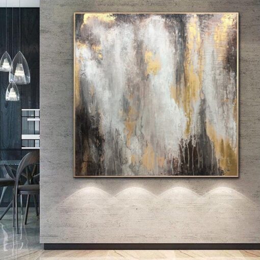 Buy Original Oversize Painting Gray Wall Art Gold Leaf Painting Abstract Wall Painting | GOLDEN GLITTER online shopping cheap