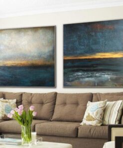 Original Oversized Painting Blue Painting Gray Painting Ocean Painting Sunset Painting 2 Piece | NATURAL POWER