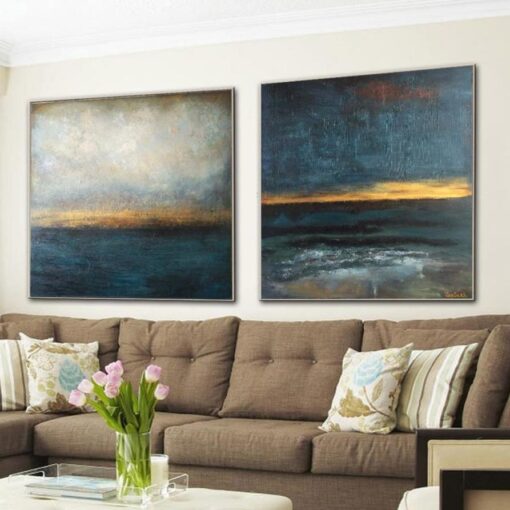 Buy Original Oversized Painting Blue Painting Gray Painting Ocean Painting Sunset Painting 2 Piece | NATURAL POWER online shopping cheap