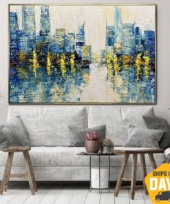 Original Rainy City Painting on Canvas Colorful Creative Wall Art Urban Artwork for Office Decor | URBAN RAIN 24"x36"