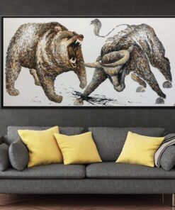 Original Red Abstract Painting Bright Colors White Canvas Oil Paintings On Canvas Modern Art Textured Painting Wall Decor | BULL VS BEAR