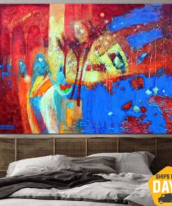 Original Red and Blue Paintings On Canvas Colorful Fine Art Abstract Handmade Painting Support Ukraine Artist Wall Decor | MIX UP 35"x43"