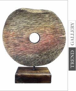 Original Round Wood Figurine Abstract Shape Creative Desktop Art Hand Carved Statue for Home Decor | SUNRISE OVER THE WATER 15.7"x13"