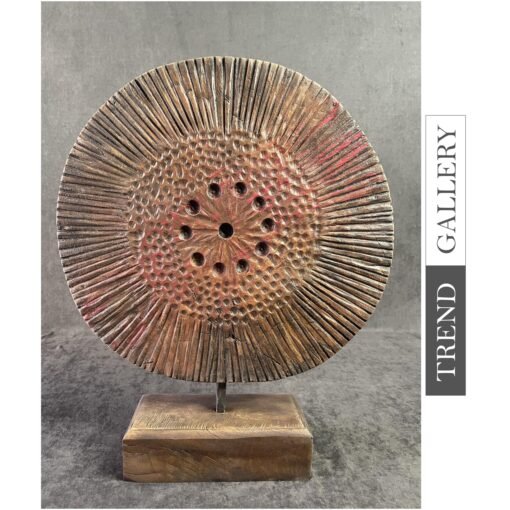 Buy Original Round Wood Figurine Creative Circle With Abstract Holes Modern Wood Sculpture for Table Decor | LAST TOTEM 16.7"x13.8" online shopping cheap